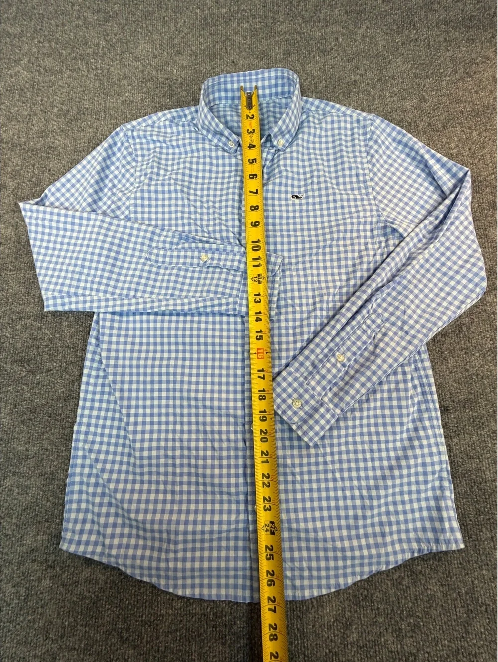 Vineyard Vines Shirt Boys L16 Blue Gingham OTG On-The-Go Performance Button Down